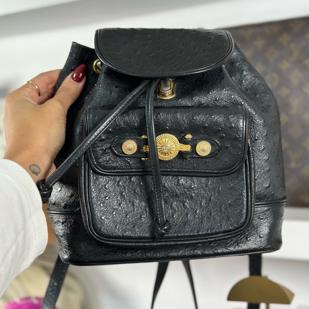 Versace Black Ostrich Backpack